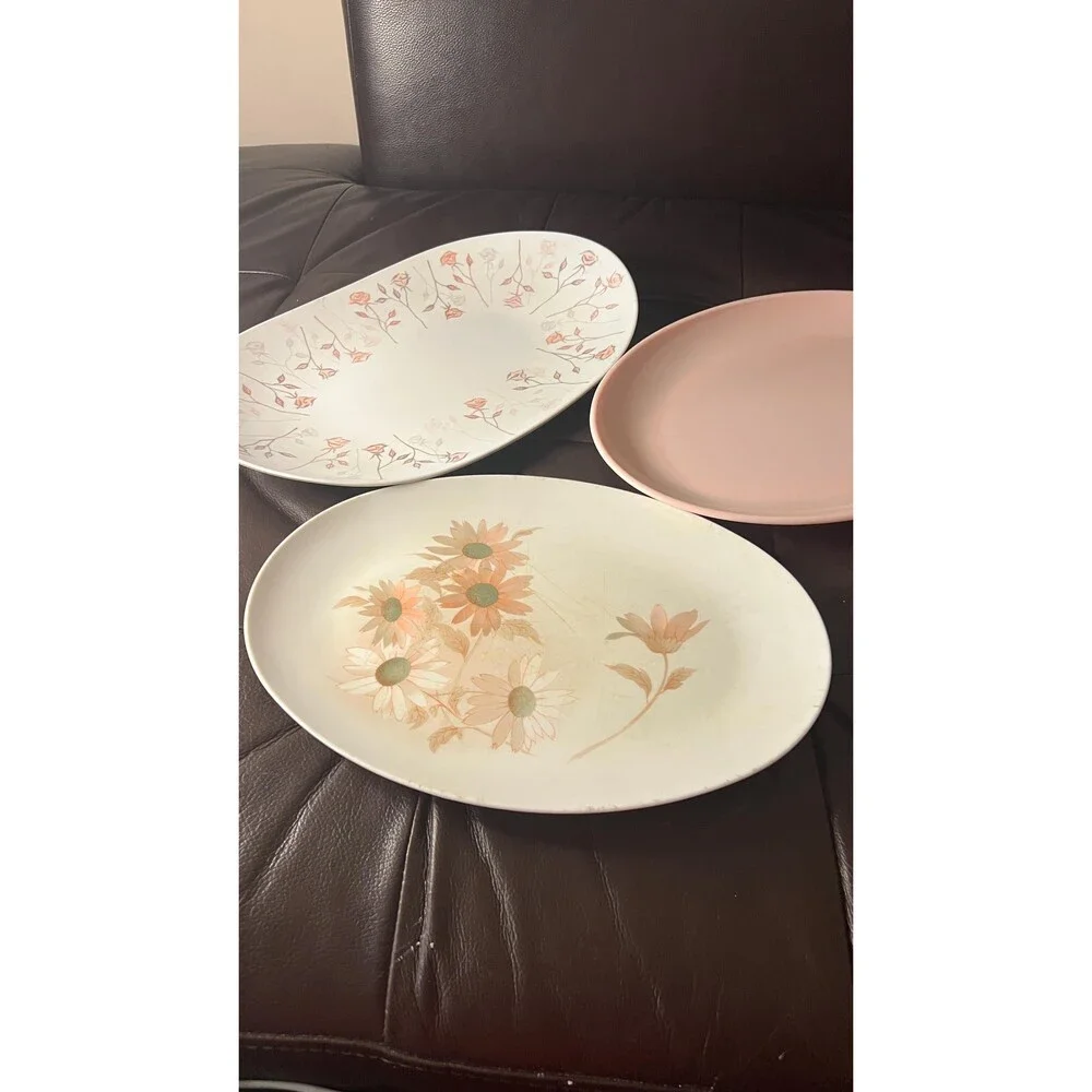 Mid Century Melamine Serving Platters Pink Floral Watertown Lifetime Ware Oneida